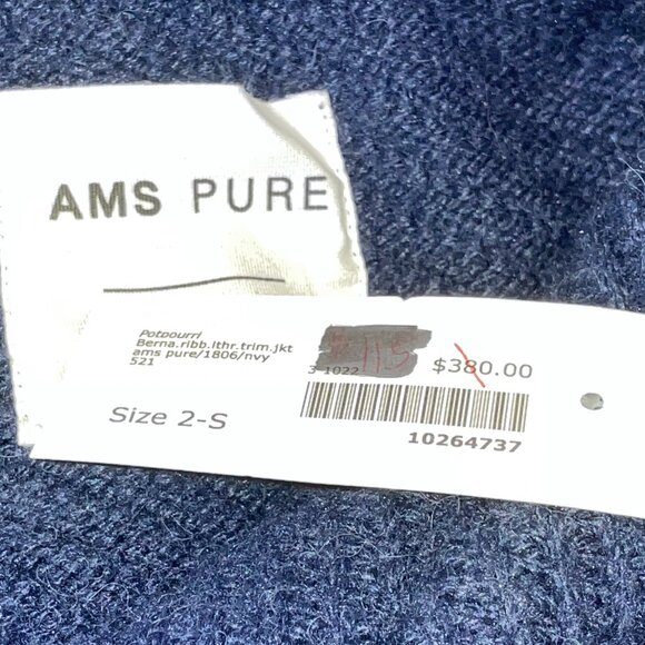 NWT $380 AMS PURE Blue Black Faux Leather Trim Sweater S 6 - Picture 5 of 5